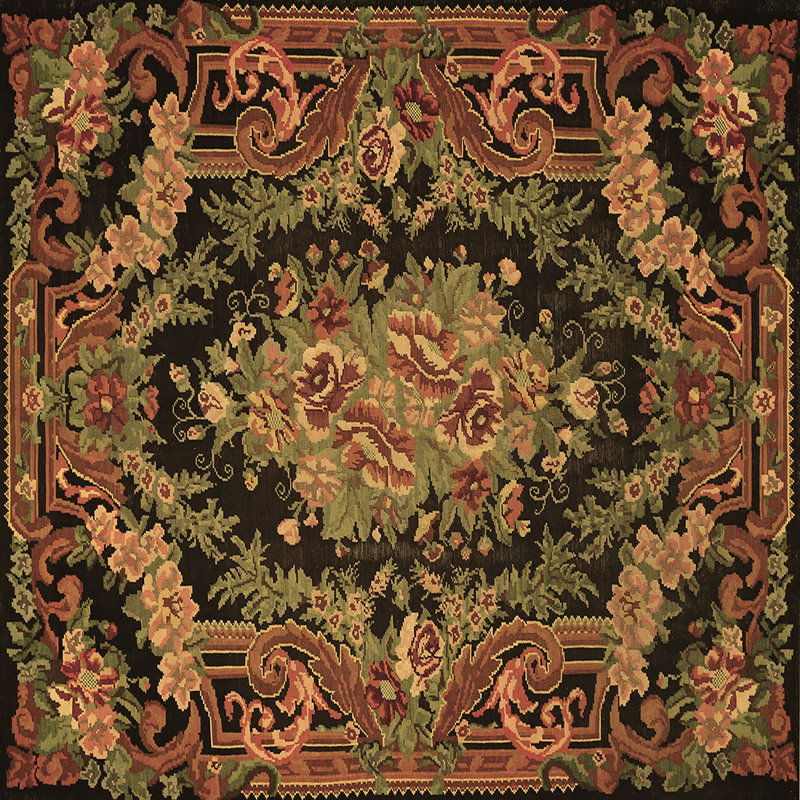 Tapis en laine / polyester tissé à la machine en brun / vert / noir Pietrafesa, Carré 3 pi