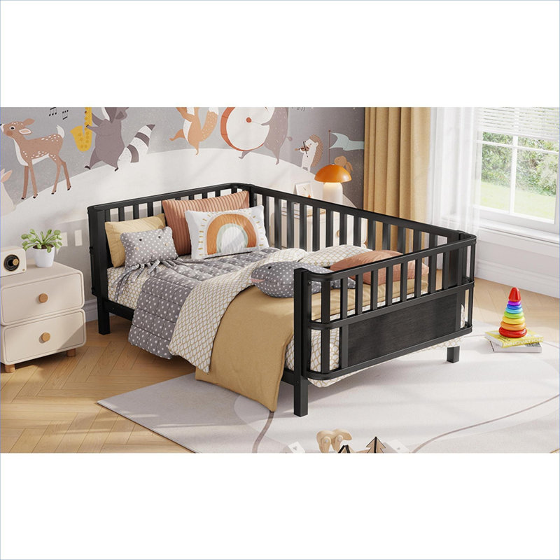 Matte Black Metal Low Profile Platform Twin Bed, Safety-Focused Bed Frame for Children's Bedroom Use, Black