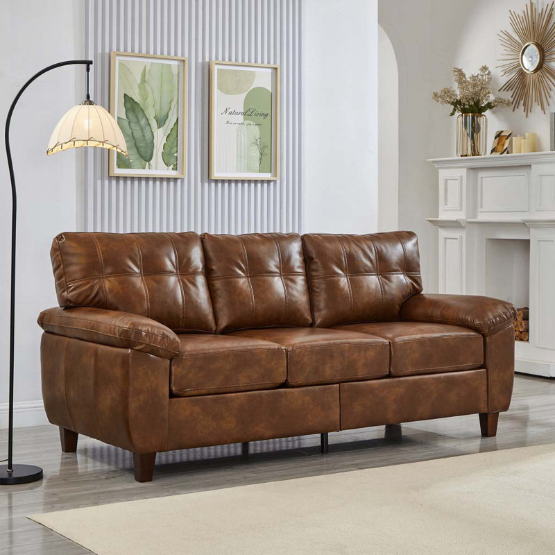 Canapé de salon en cuir PU avec rangement, H 35 po x l 79 po x P 32,3 po, 3, Brun
