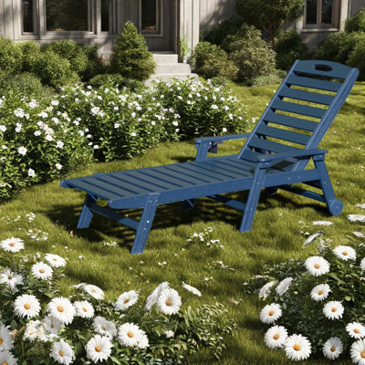 Durable Aluminum Patio Lounge Chairs, Adjustable Blue Chaise For Poolside Relaxation