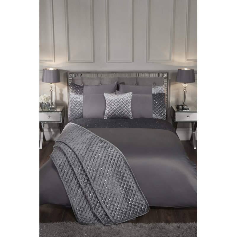 Glamour Microfiber Solid Colour Duvet Cover Set with Pillow Shams, Silver, King Duvet Cover + 2 Standard Pillowcases