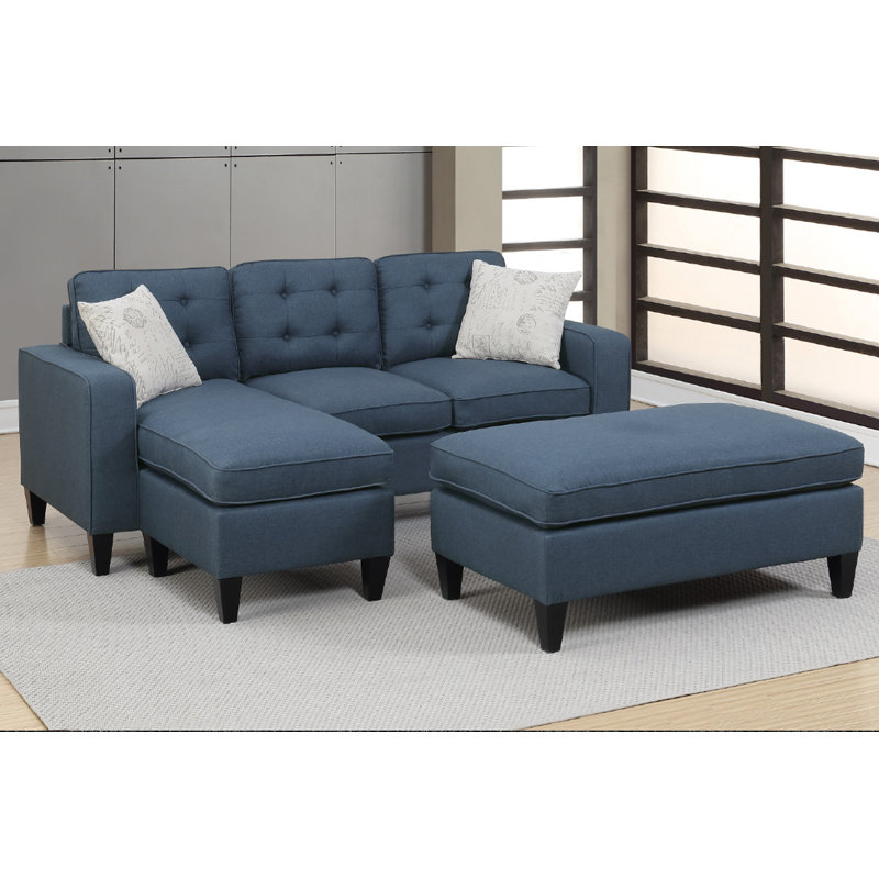 Ensemble modulaire réversible 3 pièces avec repose-pieds, Polyfibre marine clair