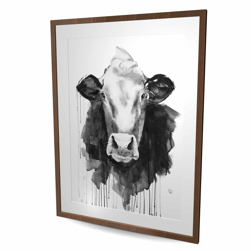 Vache - Reproduction matelassée encadrée monochrome | Décoration intérieure