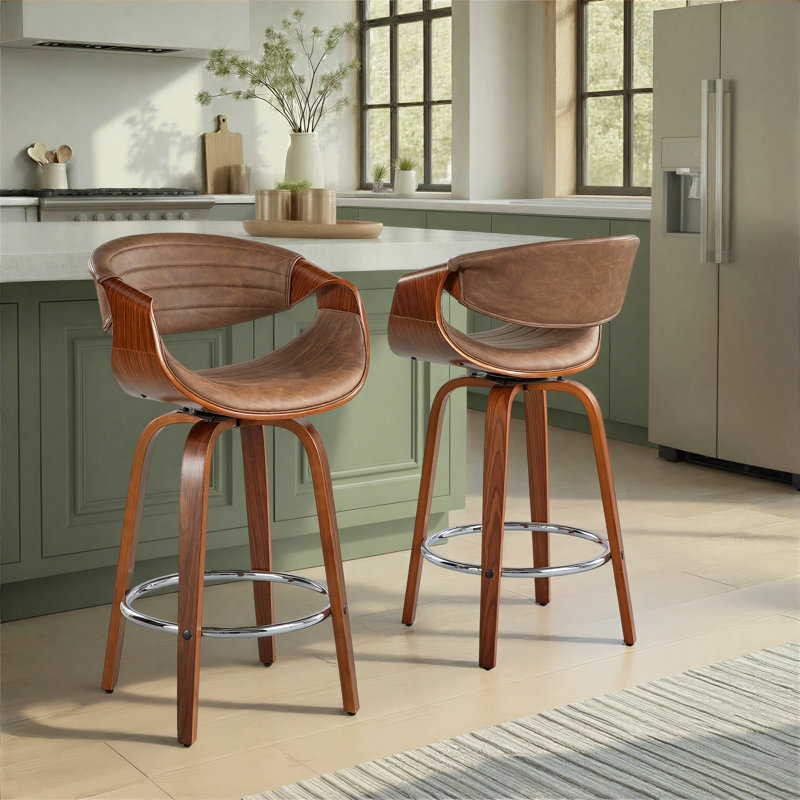 Tabouret de bar et de comptoir Arabelle, Tabouret de comptoir (siège d'une hauteur de 26 p, Noyer / Chrome, Espresso