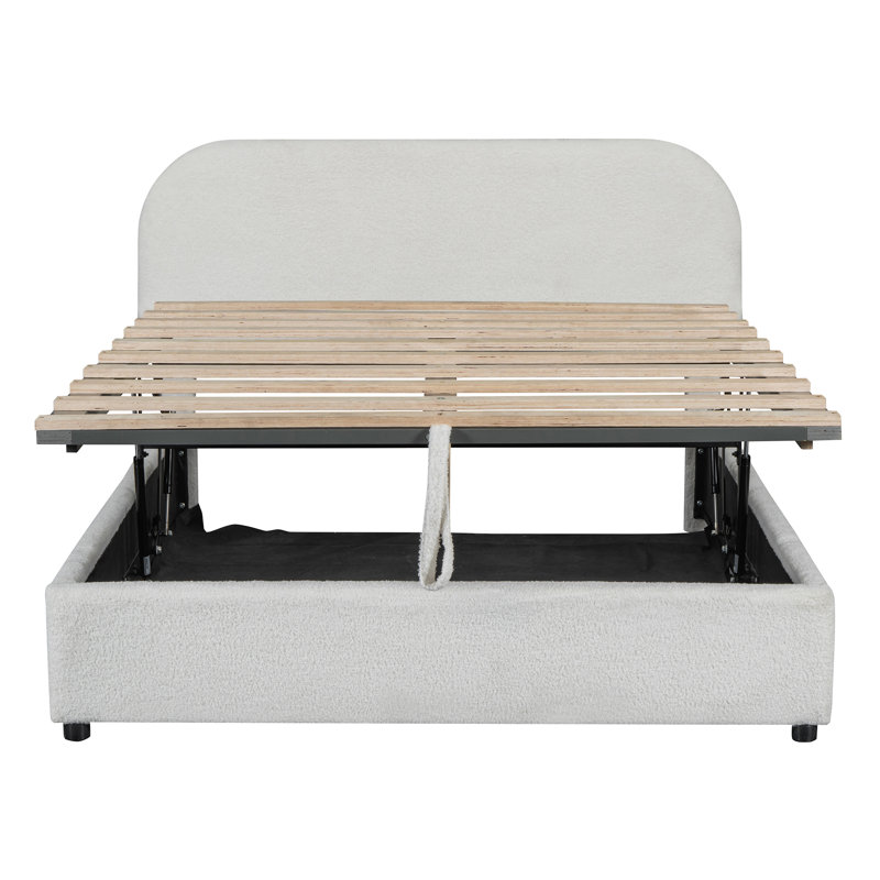 Lit plateforme tapissier Teddy, Blanc, Lit double