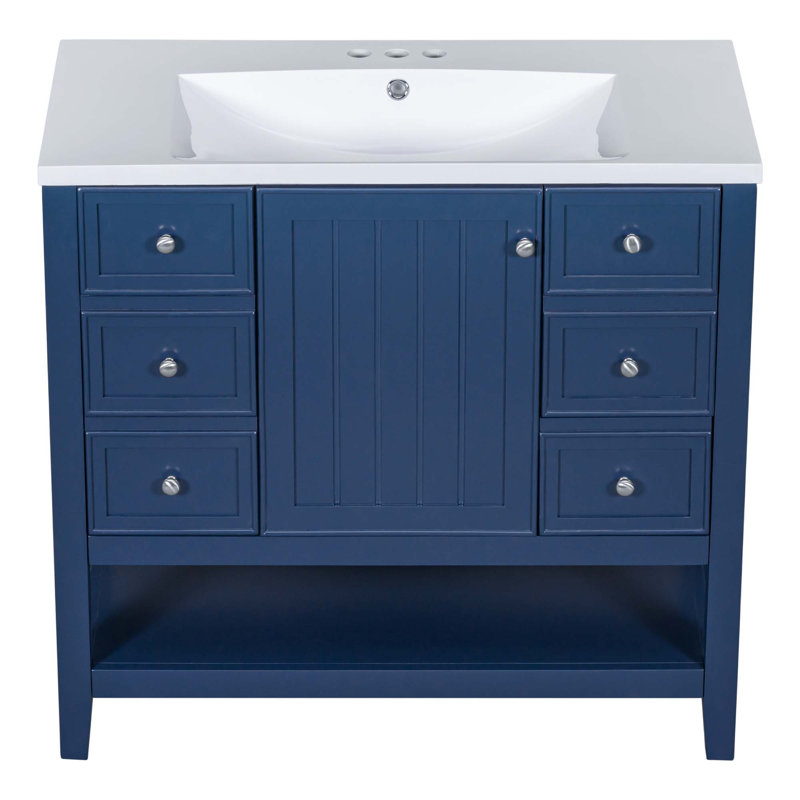 Ensemble de meuble-lavabo 36 po avec lavabo, 1 armoire et 3 tiroirs, Bleu