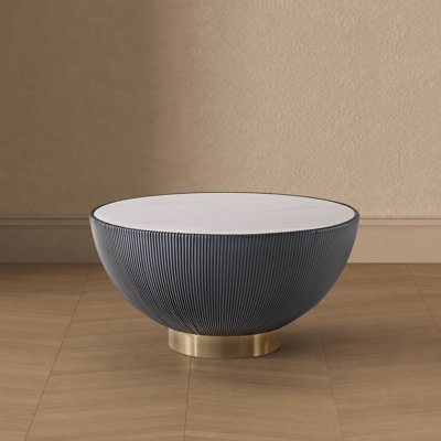 Anderson 28" Modern Vegan Leather Upholstered Stainless Steel Coffee Table with Sintered Stone Top in Gray