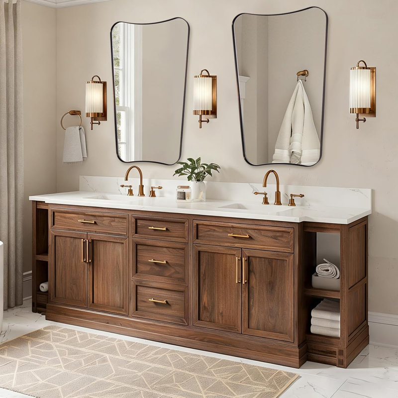 Contemporary Concave Scalloped Irregular Bathroom Vanity Mirror | Stainless Steel Frame, 48" x 30", Brushed Bronze