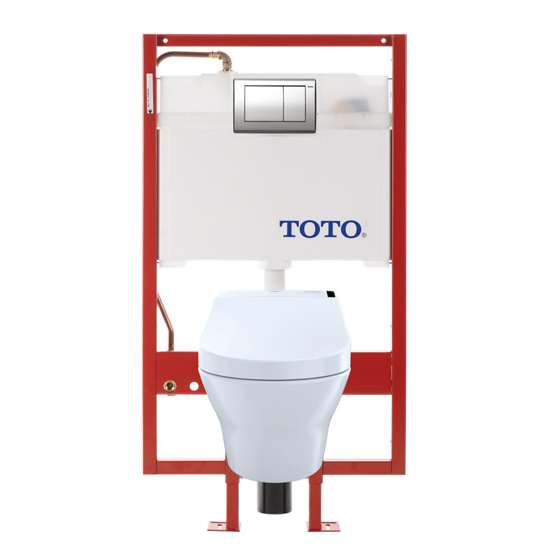 Toilette murale en forme de D TOTO® MH WASHLET + ® et siège de bidet C200 WASHLET®, double chasse 1,28 GPF et 0,9 GPF avec alimentation en cuivre, blanc coton