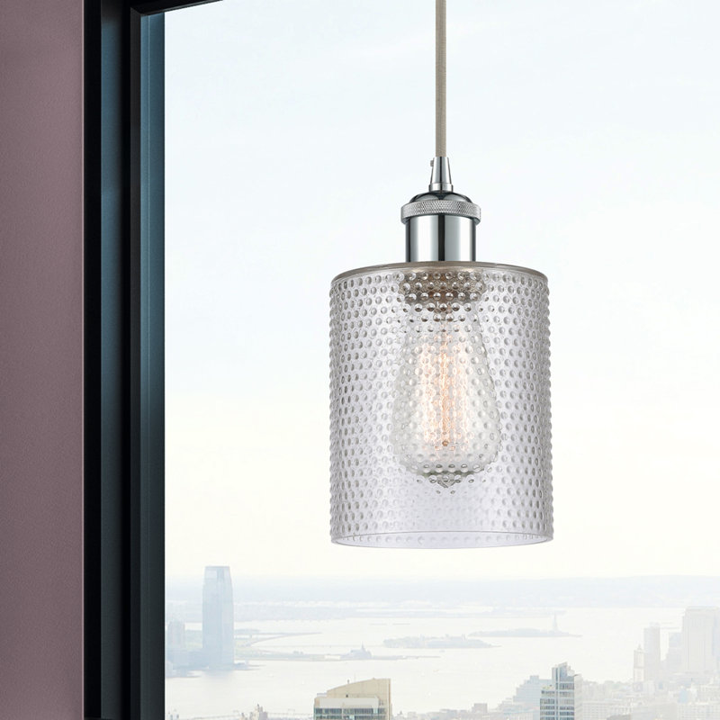 Luminaire suspendu cylindrique 1 lumière Leilani, H 3,75 po x l 5 po x P 5 po, Chrome poli, Ampoule DEL rétro de 3,5 watts