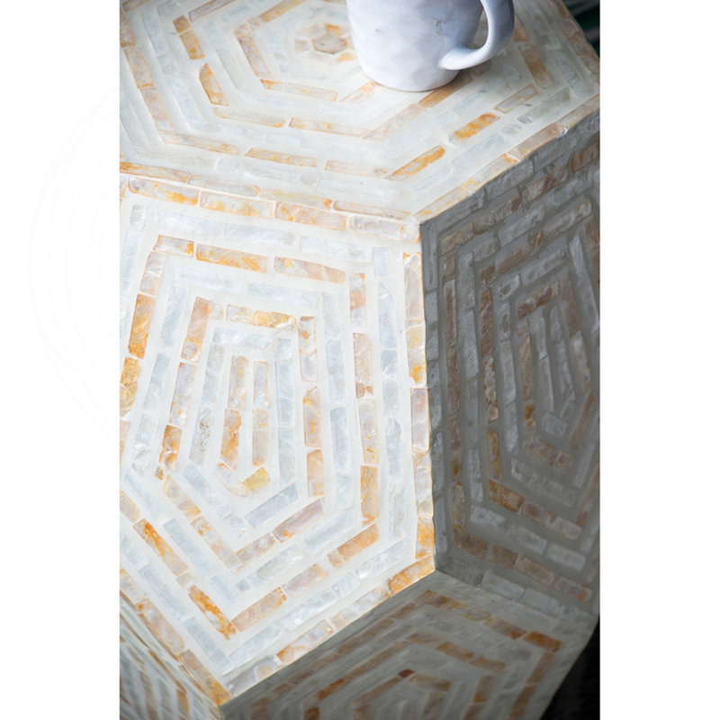 Hexagonal Capiz Shell Stool Cream & Yellow