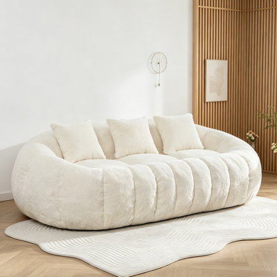 74.8" Wide Curved Channel Tufted Cloud Sofa with 3 Throw Pillows for Living Room & Apartment