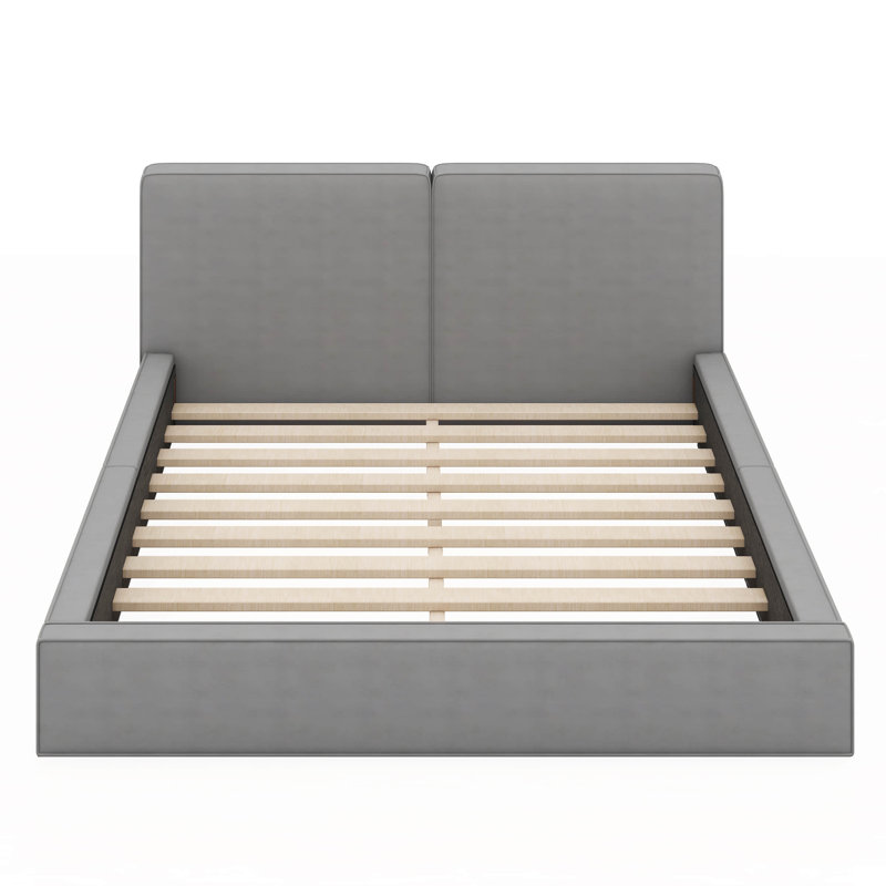 Queen Size Upholstered Platform Bed With Solid Frame, Gray