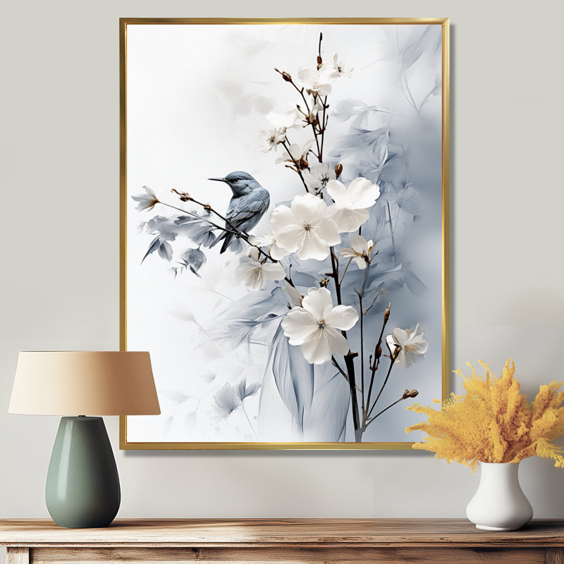Hoppert Asian Art Apple Blossom Sumi VI - art mural asiatique, H 32 po x l 16 po x P 1 po, Cadre flottant doré