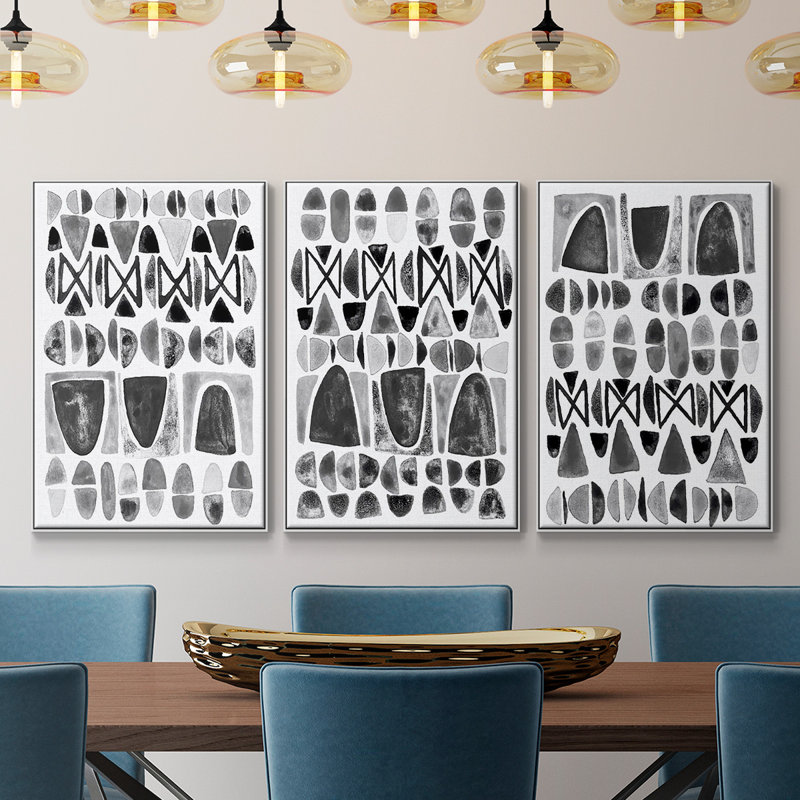 Arches grises I encadrées sur toile, 3 pièces, Cadre blanc, H 36 po x l 72 po x P 2 po