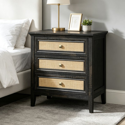 Armoire de rangement à panneau de particules à 3 tiroirs en chêne foncé rustique moderne