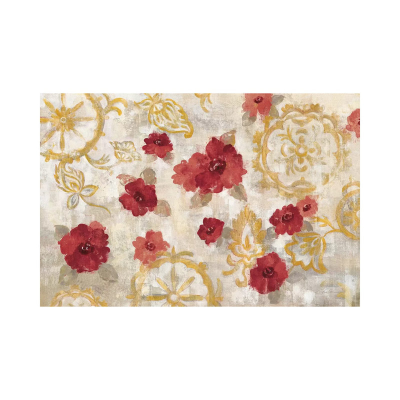Elegant Fresco Red Gold by Silvia Vassileva - Wrapped Canvas Painting, 30.48 cm H x 45.72 cm W