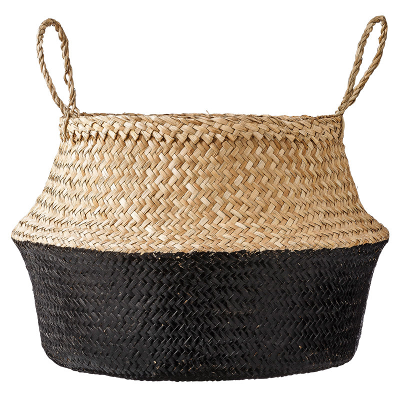 Handmade Seagrass General Basket, 13.5" H x 19.5" W x 19.5" D, Natural/Black