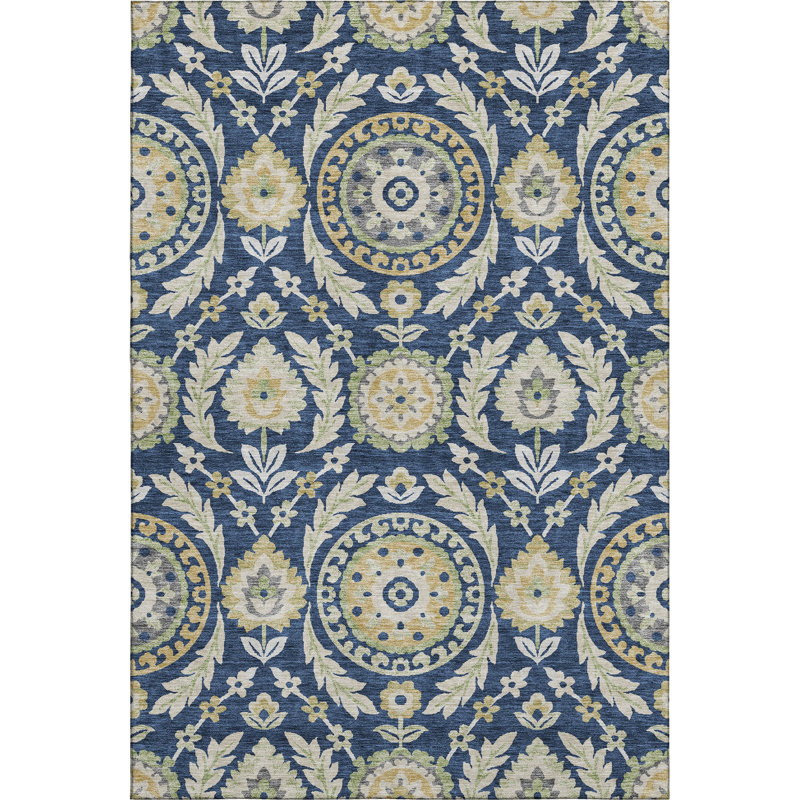 Premium Machine Washable Prisco Navy Rug, Rectangle 8' x 10'