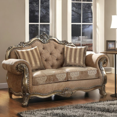 Causeuse Chesterfield 69 po en damas brun et platine
