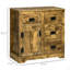 Buffet industriel, armoire de cuisine avec 4 tiroirs, 1 porte, armoire à café à tablette réglable, brun rustique