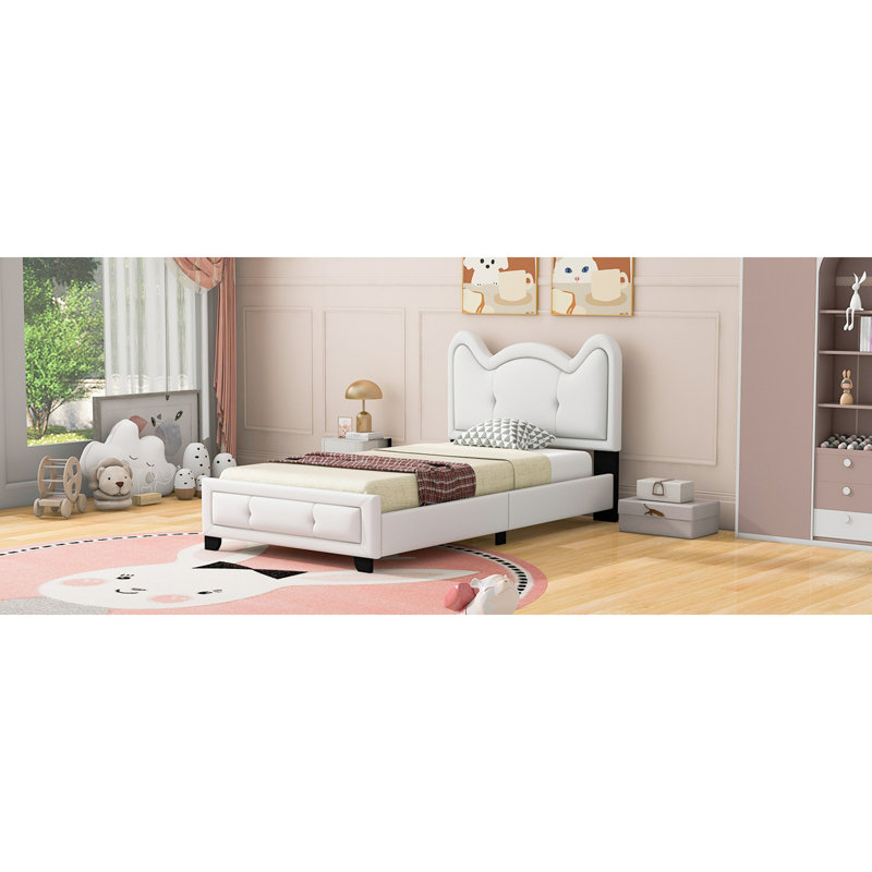 Ceasar Vegan Leather Platform Bed, Twin, White