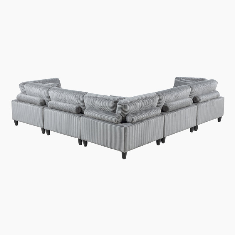 Loowit 120" Modern & Contemporary 5-Piece Modular Sectional with Corduroy, Customizable Configuration & 8 Included Pillows