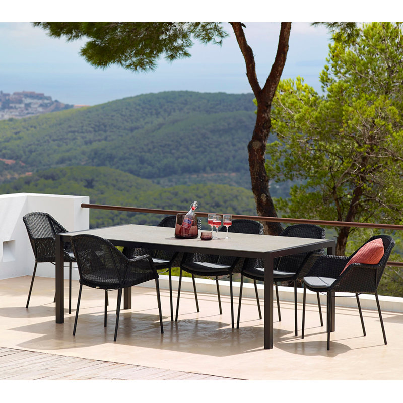 Breeze Stacking Patio Dining Armchair with Cushion, Black, Gray