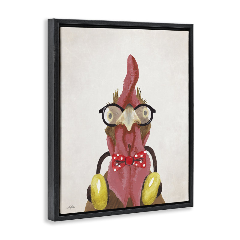 Hipster, oiseau et écouteurs, art mural encadré noir par Lee Keller, Cadre flottant noir de jais, H 31 po x l 25 po