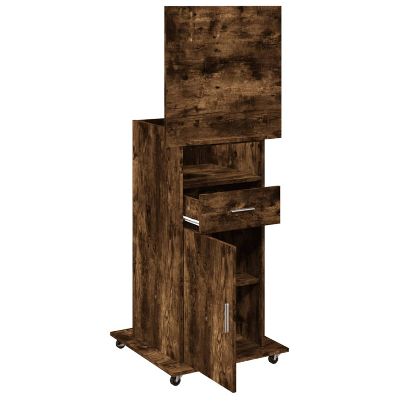 Lectern With Wheels & Drawer 55X55x107 Cm Engineered Wood, Smoked Oak