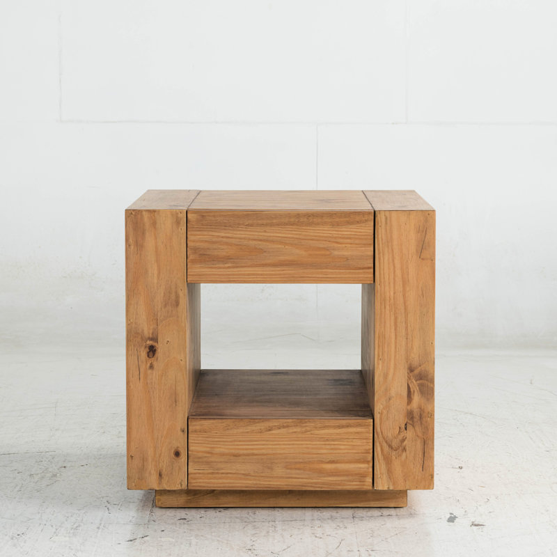 Table de bout rectangulaire avec plateau en chêne - pratique et élégant, plateau de rangement sur roulettes avec 4 roues en chêne et 2 tiroirs ouverts pour plus de polyvalence