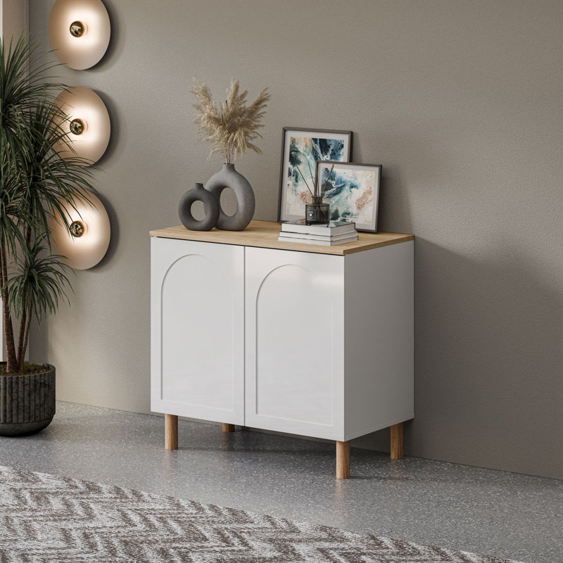 Bohem Sideboard with MDF Doors, White/Oak, 34" H x 35" W x 20" D