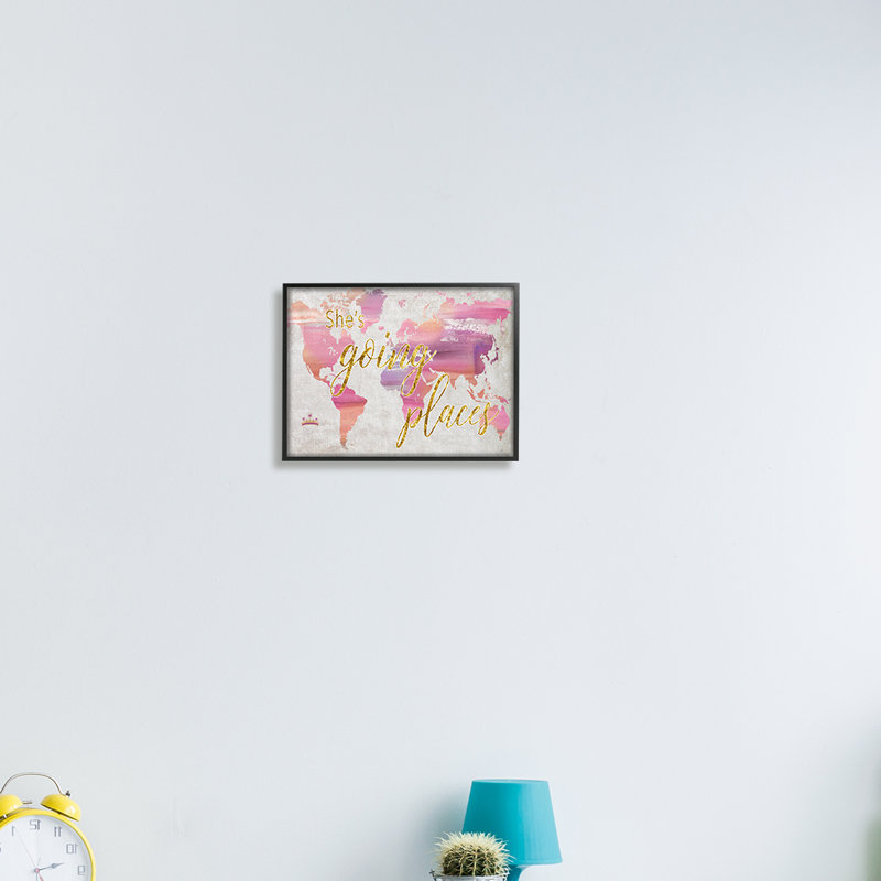 Glam Pink Ombre Map She's Going Places Expression par Nan - Art textuel, Giclée encadrée noir minuit, H 11 po x l 14 po