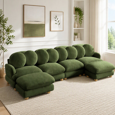 Modular Sectional Sofa with Chenille Upholstery and Movable Ottoman