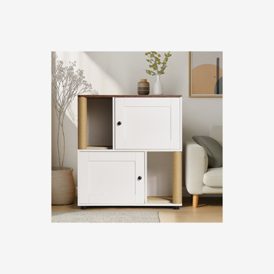 Double Cat Litter Box Enclouse,Cat Litter Box Enclosure for 2 Cats, Cat Litter Cabinet, Double Litter Box Enclosure with Shelve, Fit Most of Litter Box, White+Vintage
