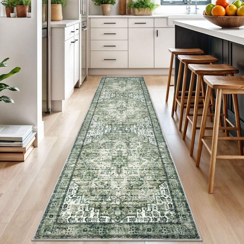 Tapis verts lavables antidérapants, Tapis de couloir 2 pi 7 po x 10 pi