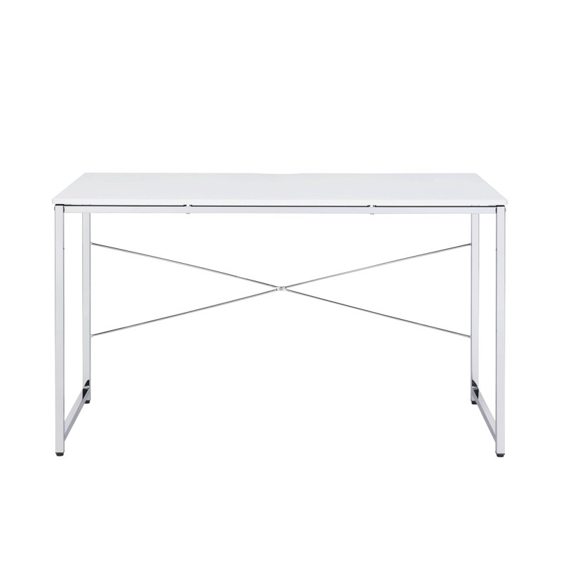White And Chrome Writing Desk With Sled Base, White/Silver