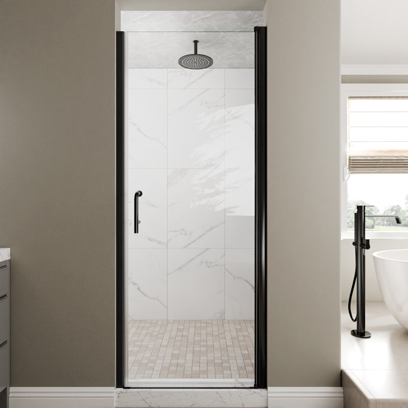 30-32 in.W x 72 in.H Pivot Frameless Glass Shower Door with SGCC Certified Glass, Black, 30"W x 72"H
