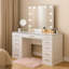 Ensemble de coiffeuse à miroir 3 pièces à DEL Vaz, plateau en verre, tabouret rembourré-117524288