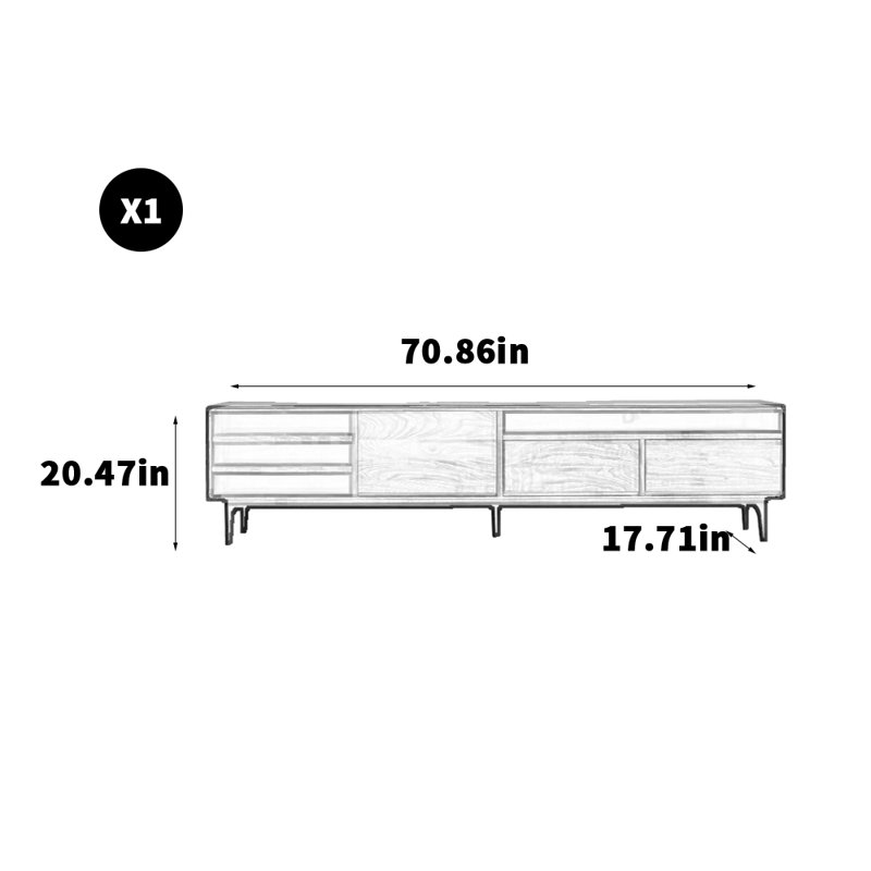 Simple modern black walnut TV cabinet, 71"