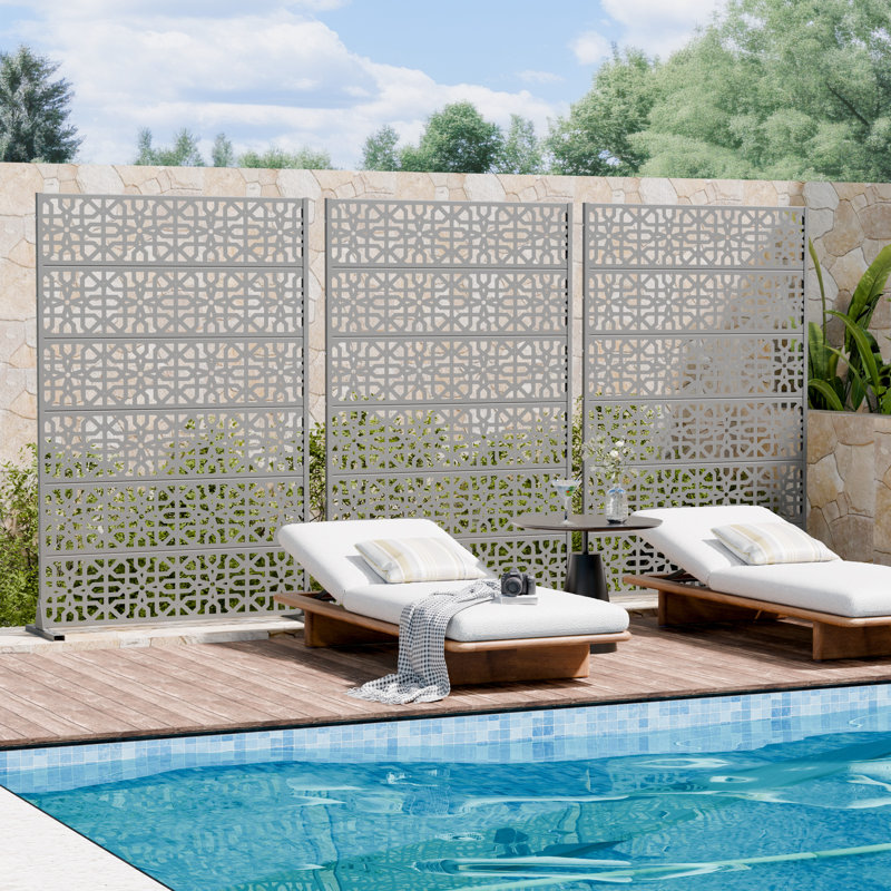 Panneau de clôture d'intimité en métal avec motif élégant, Gris, H 72 po x l 47 po x P 16 po