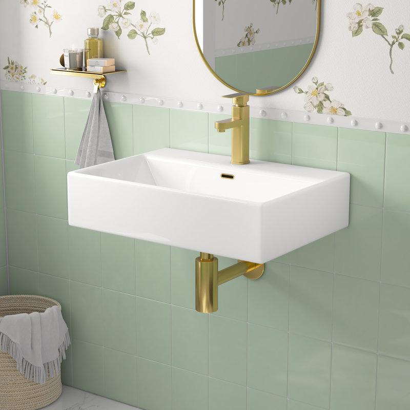 Turner 24" W x 16" D Vitreous China Rectangular Wall Mount Bathroom Vessel Sink with Overflow, White