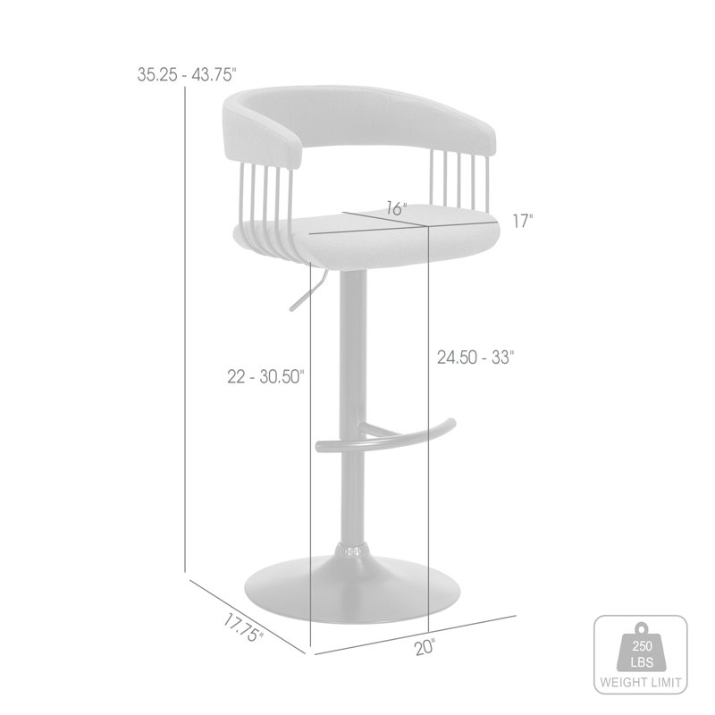 Demetrik Swivel Adjustable Height Upholstered Bar Stool with Arms and Pedestal Base, Black, Gray Tweed