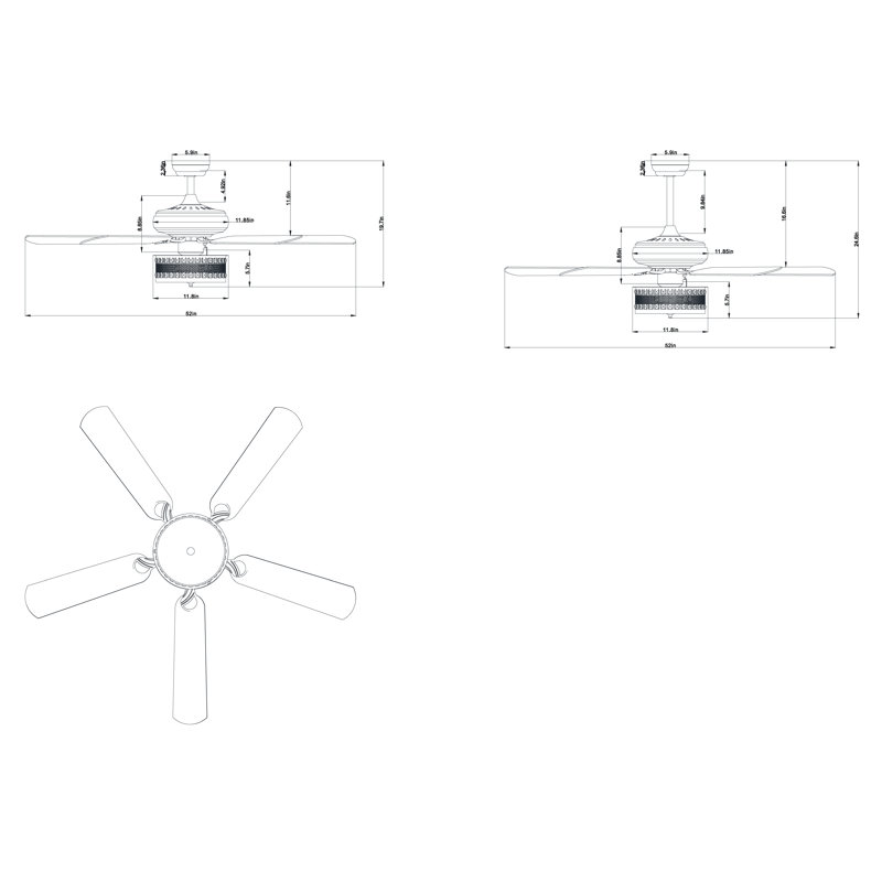 Ventilateur de plafond à 5 pales 52 po avec télécommande et ensemble d’éclairage inclus Darby, Télécommande