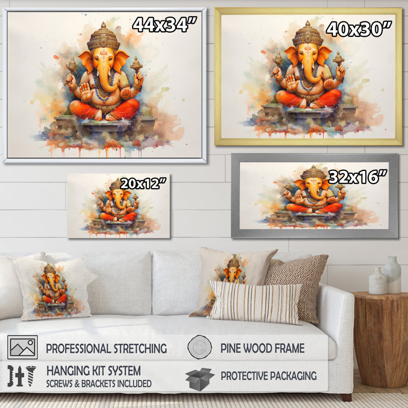 Éléphant vibrant d'Hinduisim II, H 16 po x l 32 po x P 1 po, Cadre doré simple