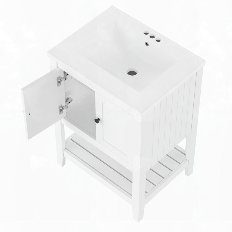 Solid Wood Frame Bathroom Vanity, White