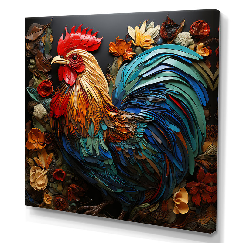Art mural moderne coq moderne - poulailler, Toile tendue, H 30 po x l 30 po x P 1,5 po