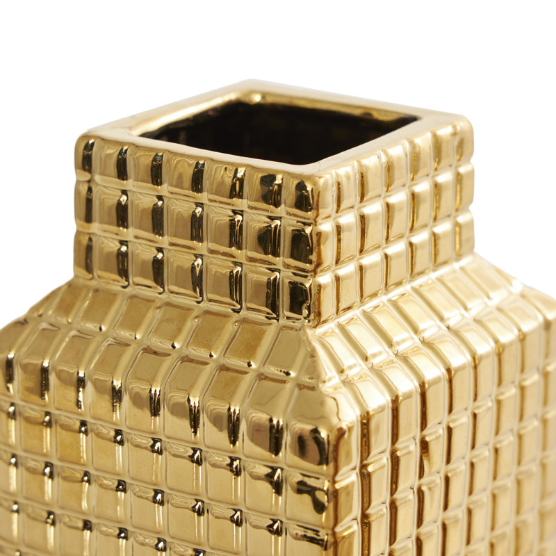 Ummuhan Ceramic Table Vase, Gold, 7.55"H x 3.65"W x 3.70"D