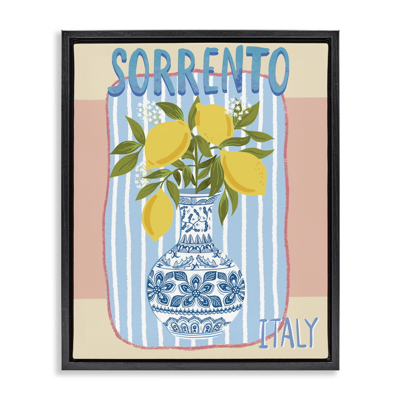  Art mural italien sur toile, citrons italiens, H 21 po x l 17 po, Cadre flottant noir de jais