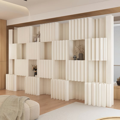 Paper-based Eco-friendly Foldable Partition Wall, Featuring An Acrylic Storage Display Panel Design. Suitable For Exhibitions, Shopping Centres And Offices As A Portable Storage Partition Wall And Display Stand – White.